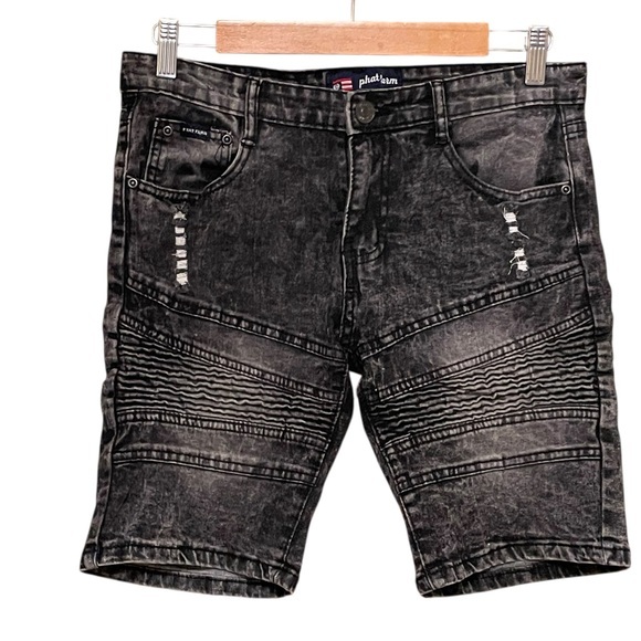 Phat Farm Black Acid Wash Retro Style Stretch Denim Shorts Jorts - Picture 1 of 7